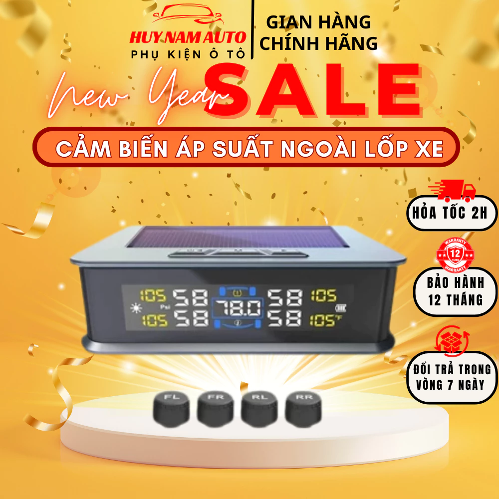 Cảm Biến Áp Suất Lốp Ô Tô - Gắn Van Ngoài - Màn Hình LCD - Pin Năng Lượng Mặt Trời