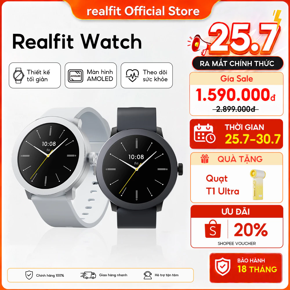 Đồng hồ thông minh REALFIT WATCH | Thiết Kế Tối Giản Với Màn hình AMOLED 1,43 "